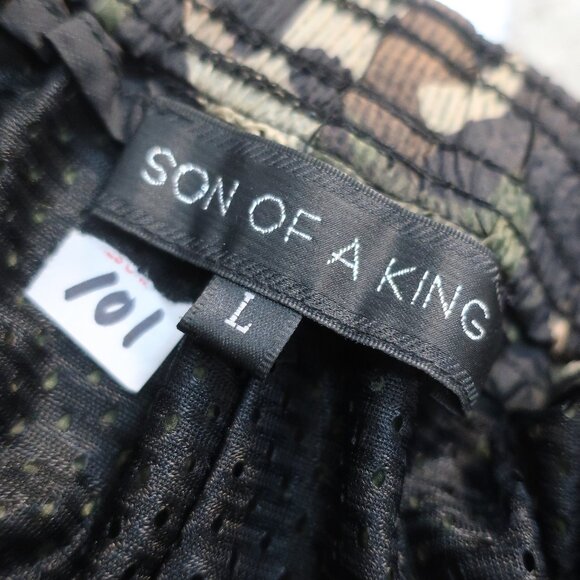 Mens Son of a King Brown Olive Green Black Camo Flat Front Drawstring Shorts L - Picture 7 of 7